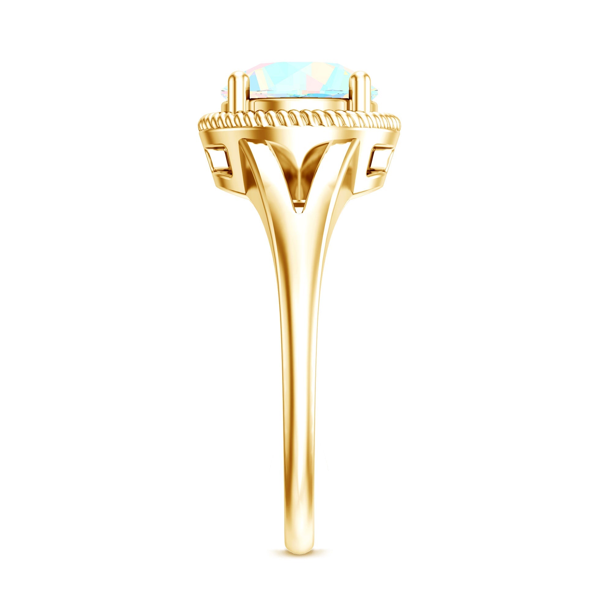 Certified Real 8 mm Round Ethiopian Opal Split Shank Engagement Ring with Twisted Rope