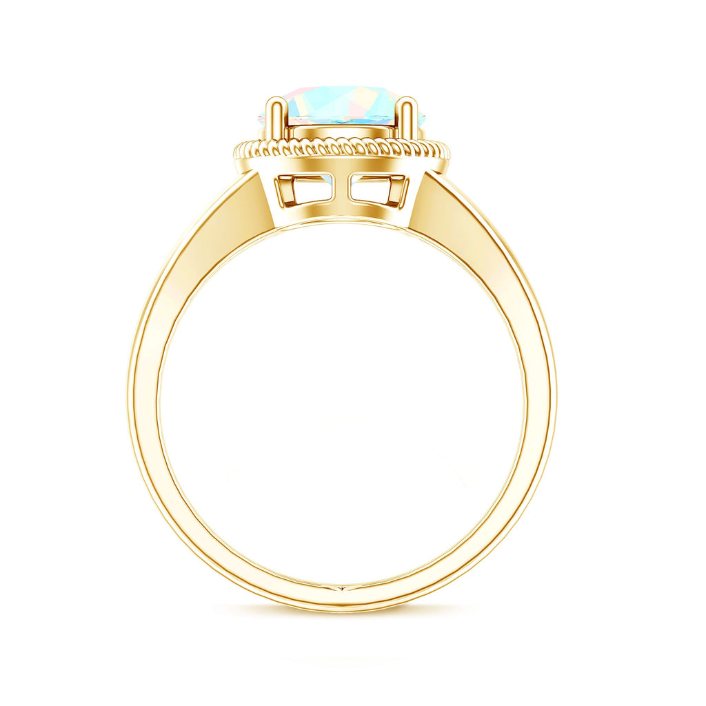 Certified Real 8 mm Round Ethiopian Opal Split Shank Engagement Ring with Twisted Rope