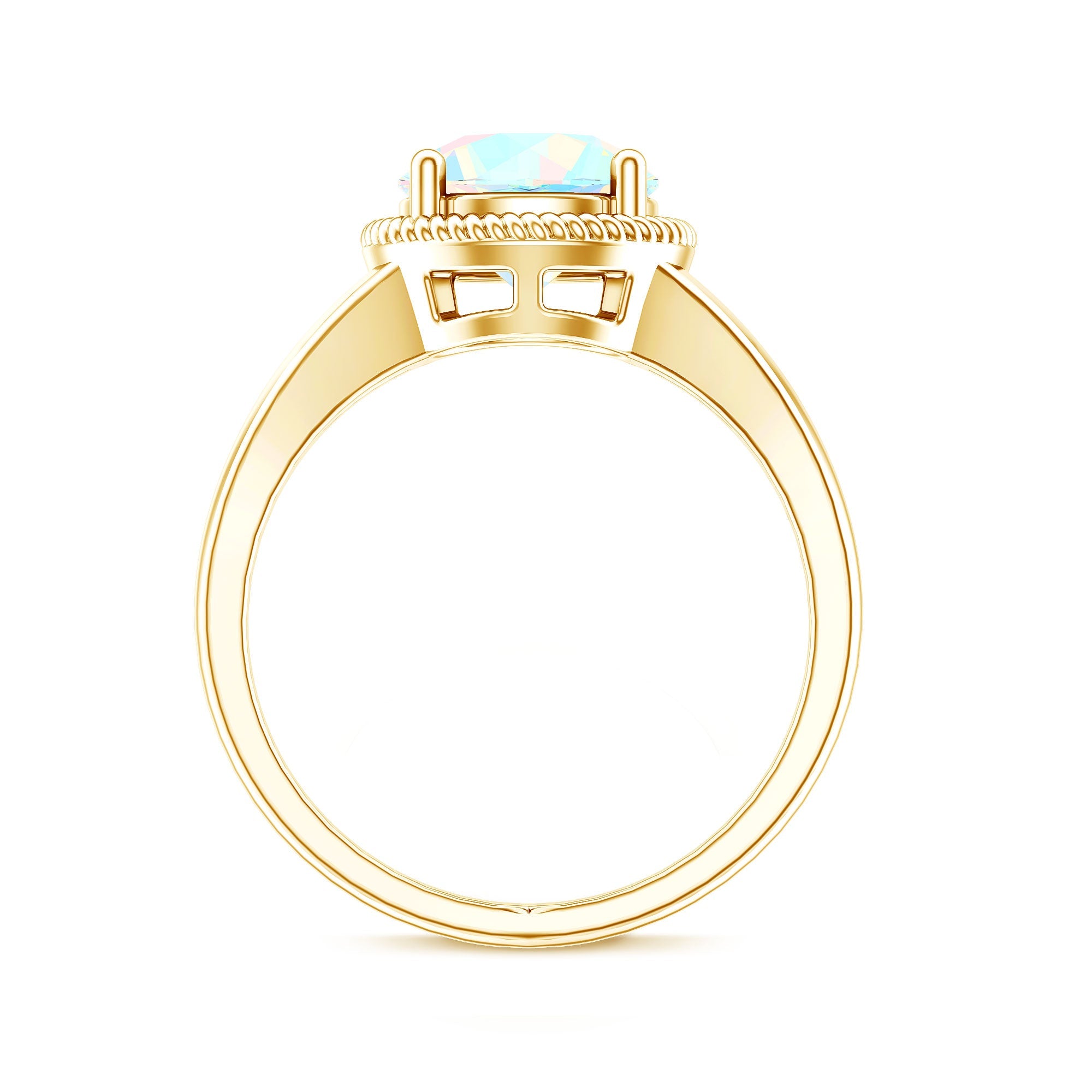 Certified Real 8 mm Round Ethiopian Opal Split Shank Engagement Ring with Twisted Rope