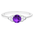 Natural Amethyst Promise Ring with Diamond Trio