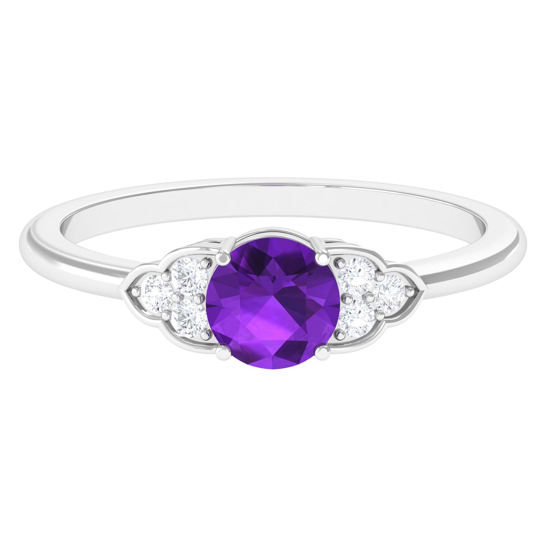 Natural Amethyst Promise Ring with Diamond Trio