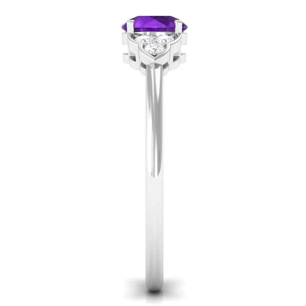 Natural Amethyst Promise Ring with Diamond Trio