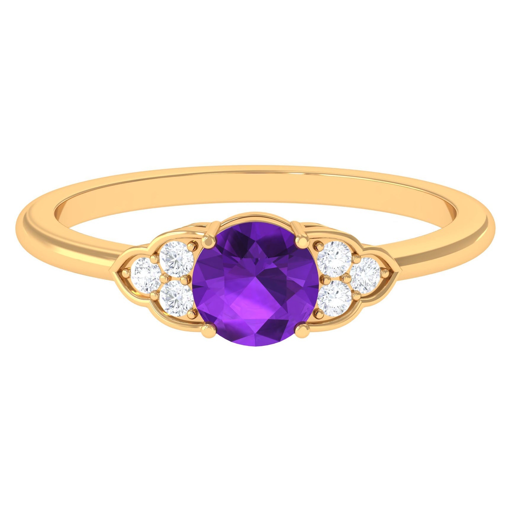 Natural Amethyst Promise Ring with Diamond Trio