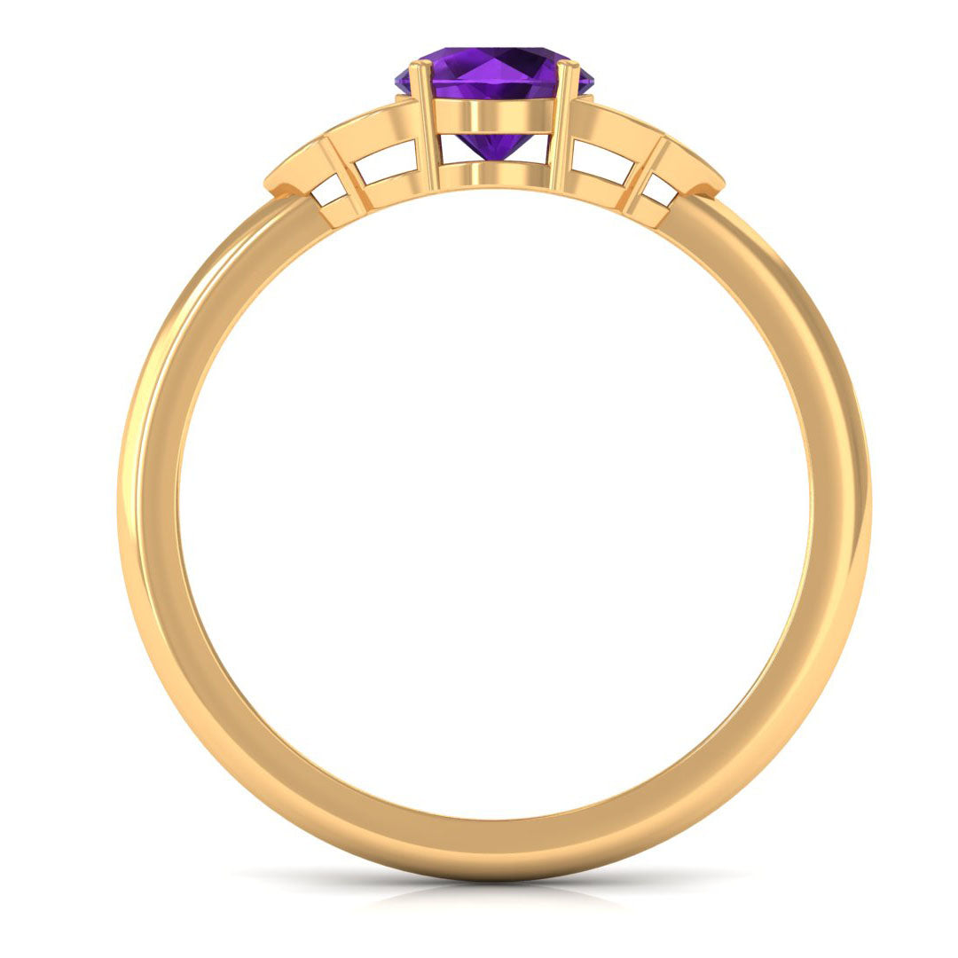 Natural Amethyst Promise Ring with Diamond Trio