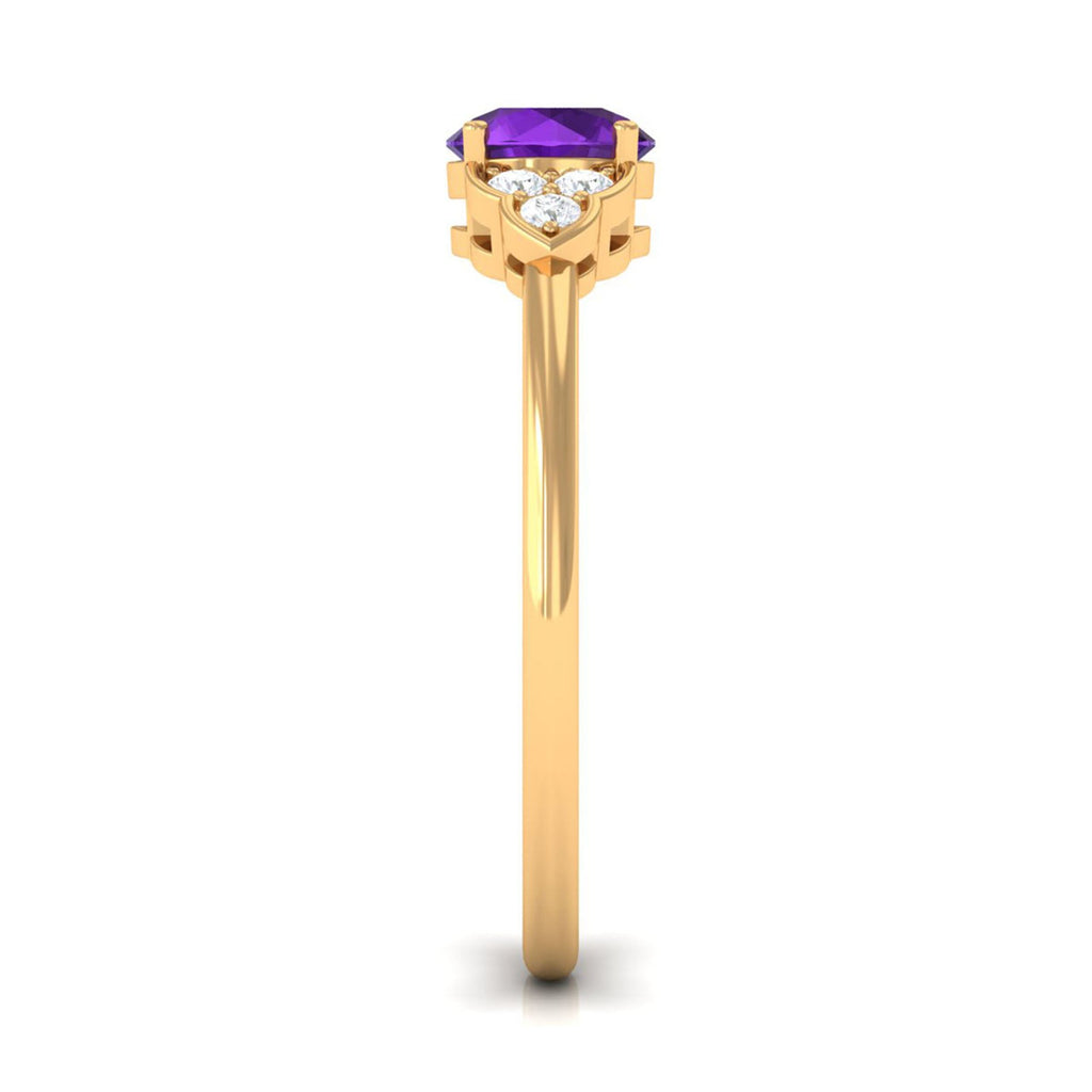 Natural Amethyst Promise Ring with Diamond Trio