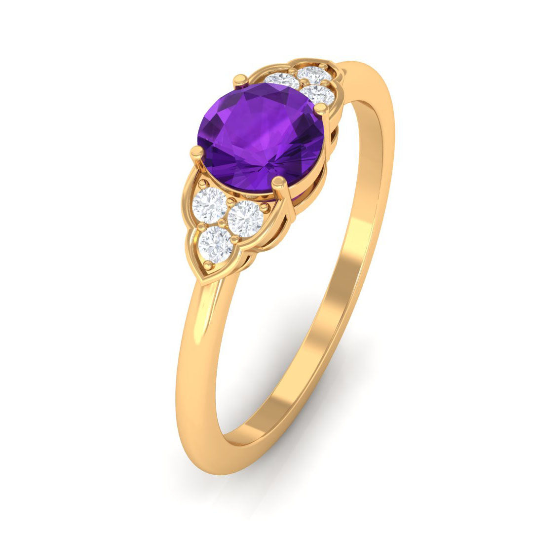 Natural Amethyst Promise Ring with Diamond Trio