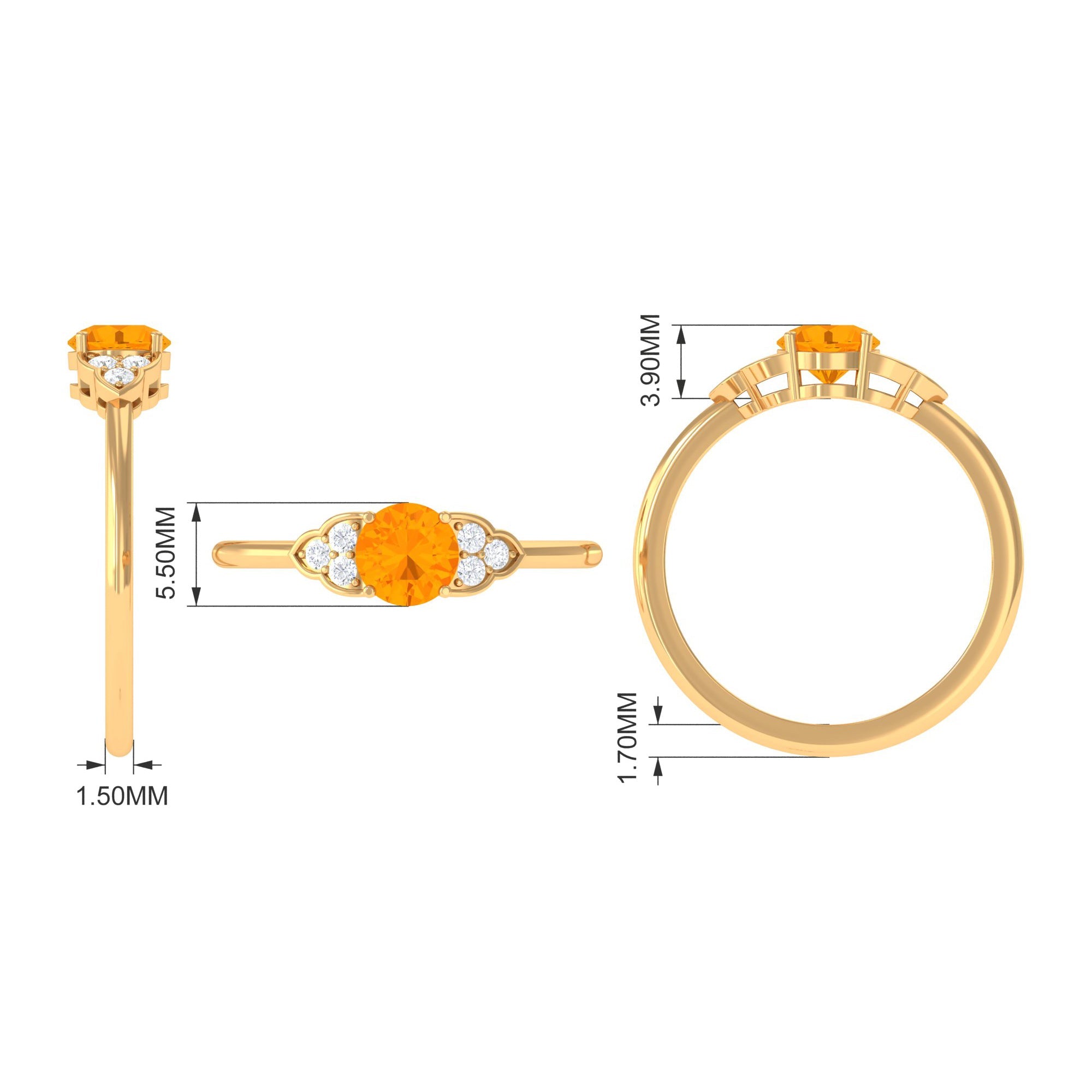 1 CT Fire Opal Engagement Ring with Diamond Trio