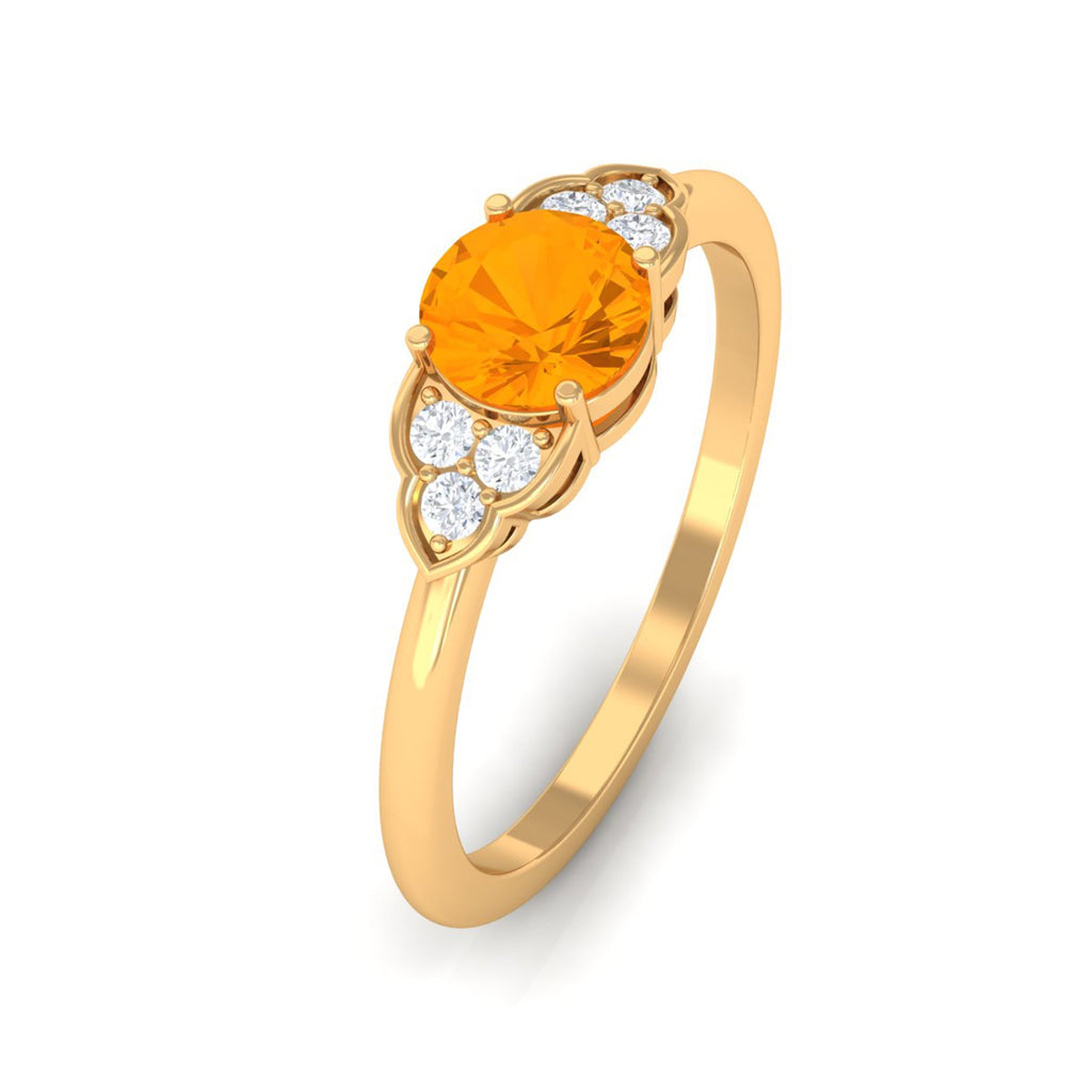 1 CT Fire Opal Engagement Ring with Diamond Trio