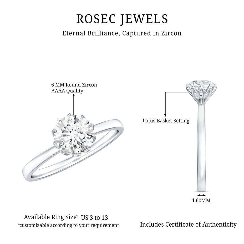 1 CT Simulated Diamond Solitaire Ring in Lotus Basket Setting