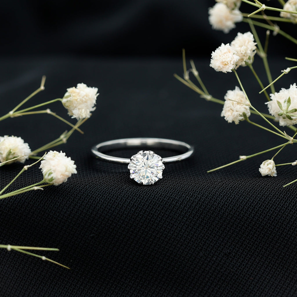 1 CT Simulated Diamond Solitaire Ring in Lotus Basket Setting