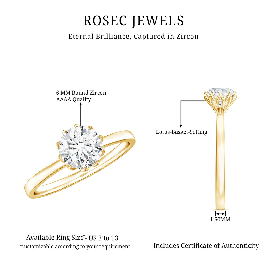 1 CT Simulated Diamond Solitaire Ring in Lotus Basket Setting