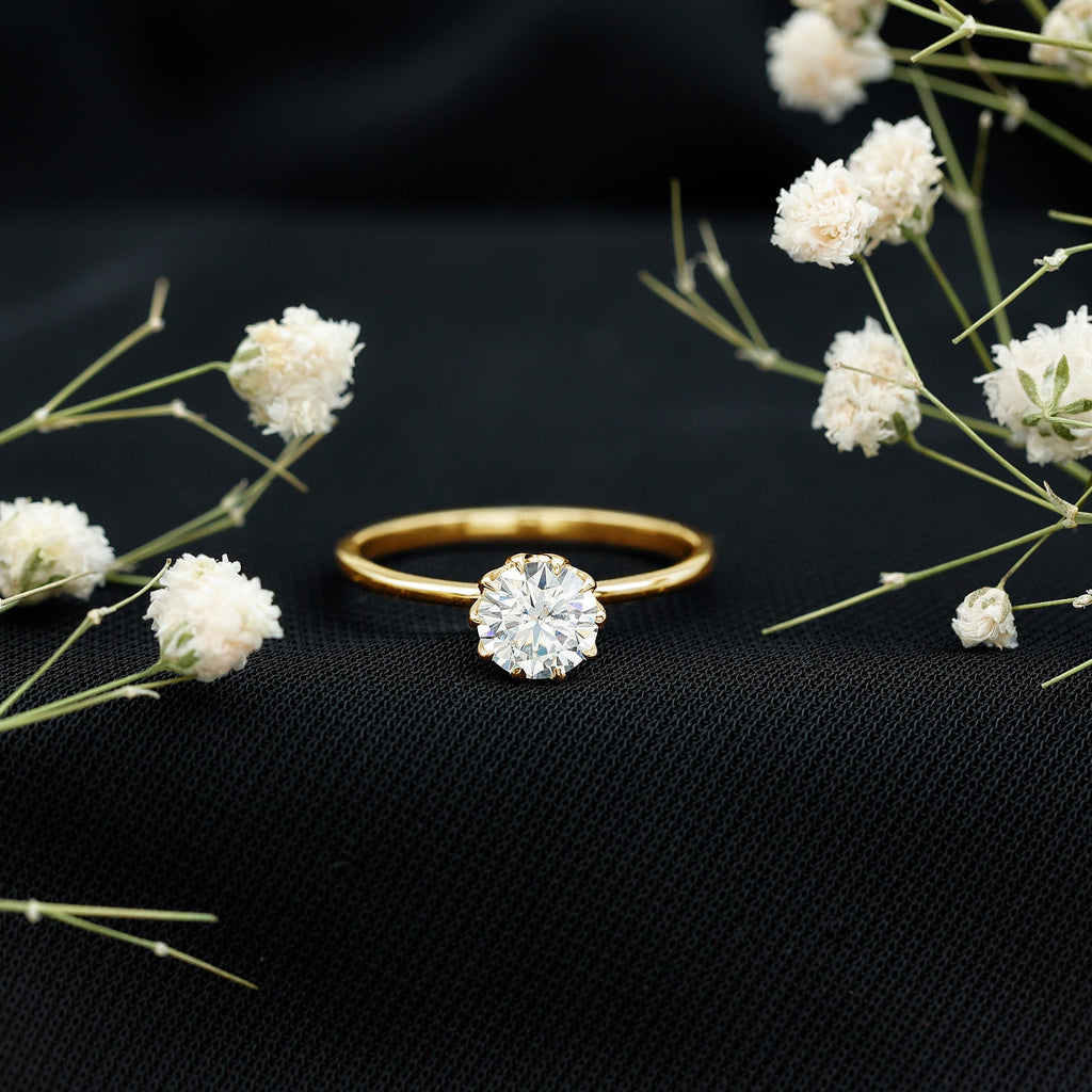 1 CT Simulated Diamond Solitaire Ring in Lotus Basket Setting