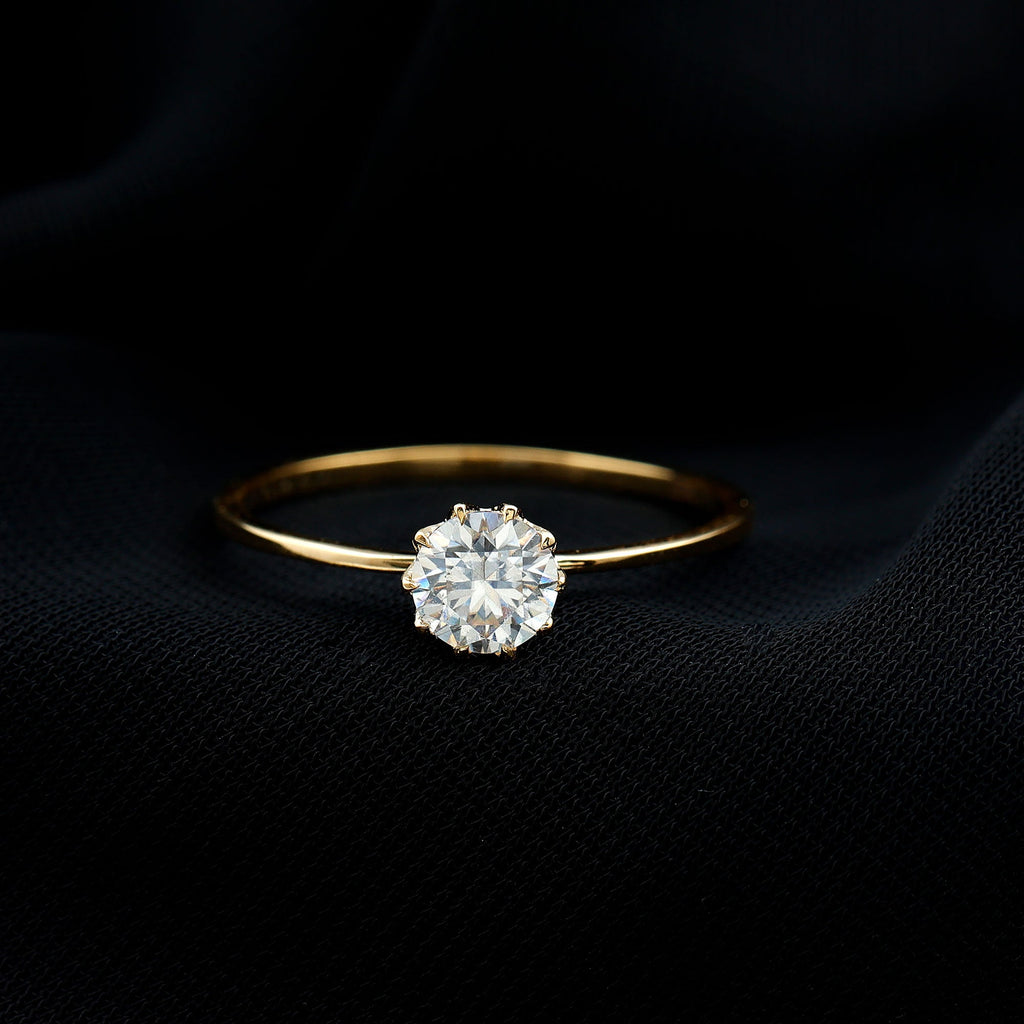 1 CT Simulated Diamond Solitaire Ring in Lotus Basket Setting