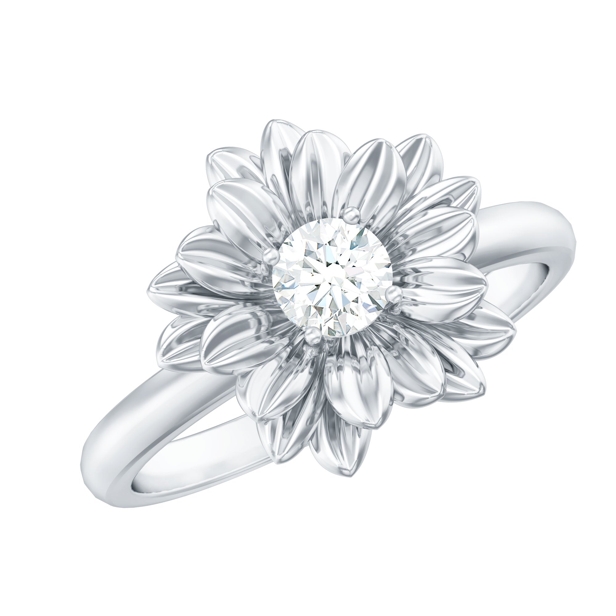 Round Cut Cubic Zirconia Flower Engagement Ring
