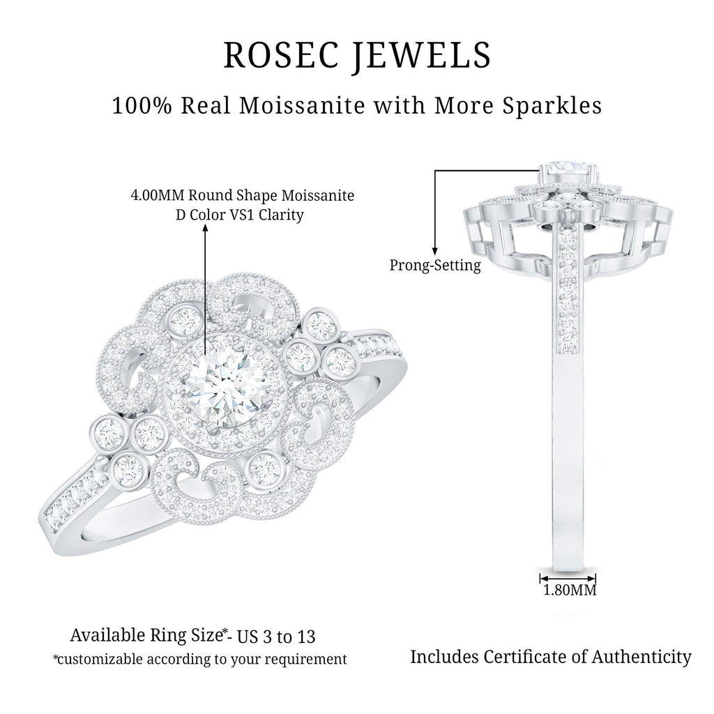 Certified Moissanite Antique Looking Engagement Ring for Women