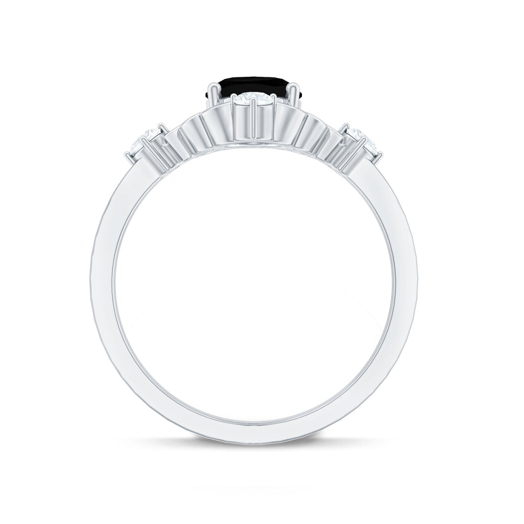 Vintage Style 1.9 Carat Lab Grown Black Diamond Oval Engagement Ring with White Diamond