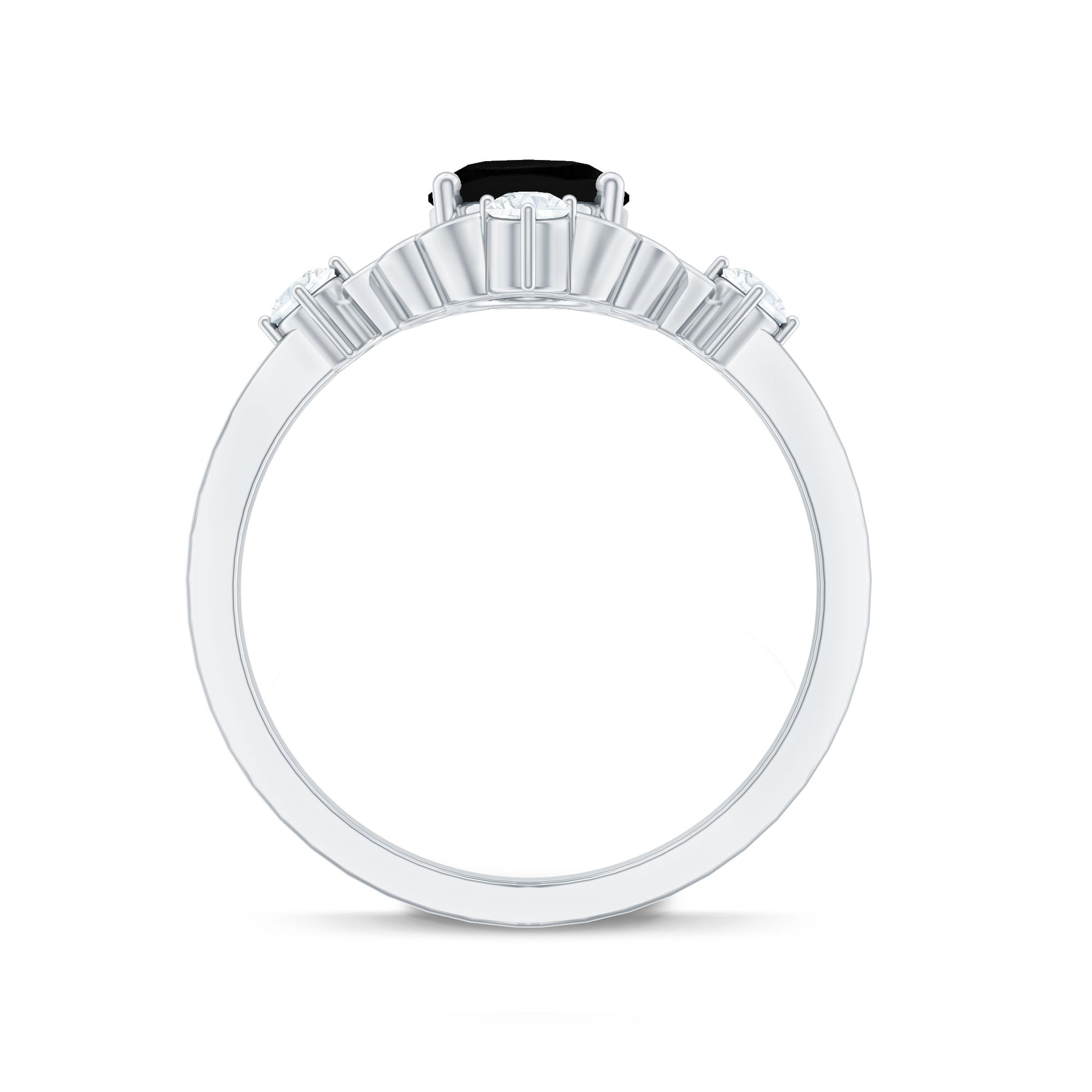 Vintage Style 1.9 Carat Lab Grown Black Diamond Oval Engagement Ring with White Diamond
