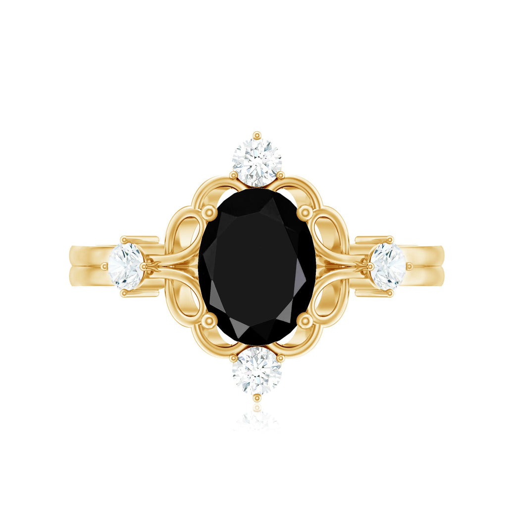 Vintage Style 1.9 Carat Lab Grown Black Diamond Oval Engagement Ring with White Diamond