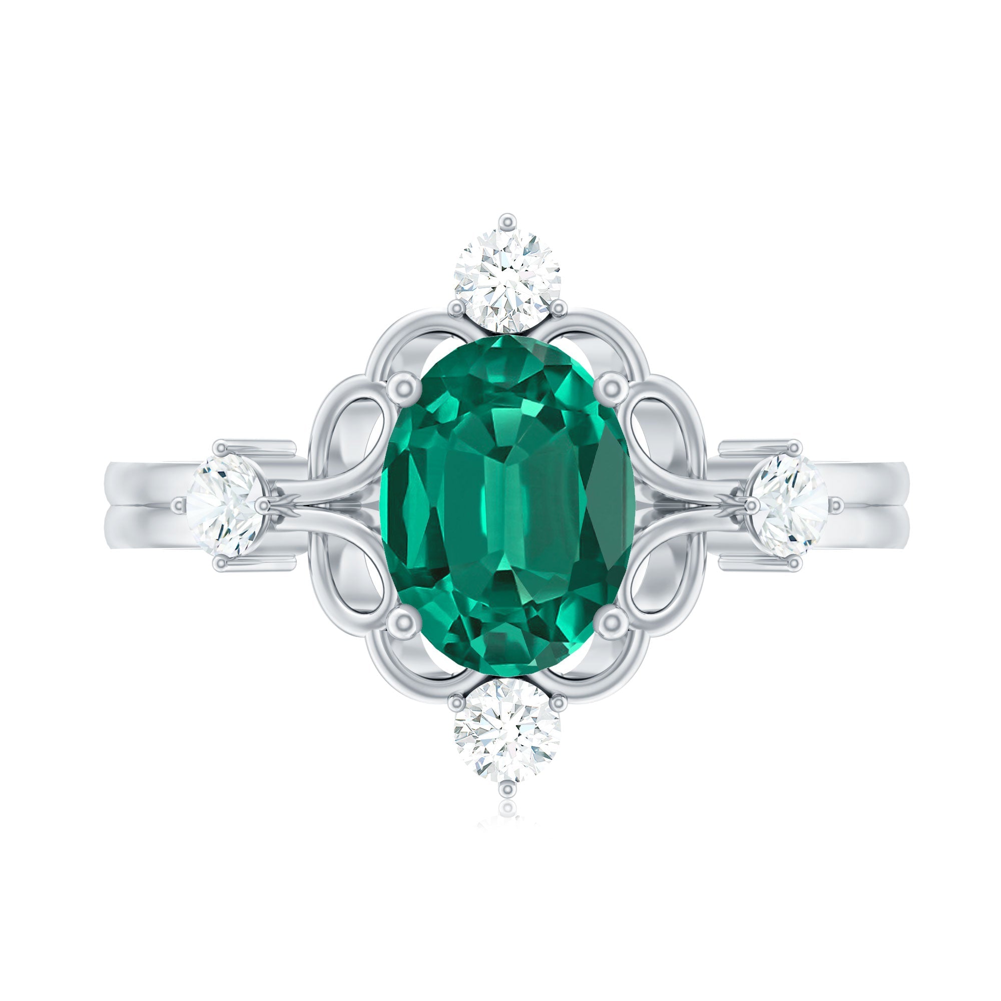 Vintage Inspired 1 Ct Lab Grown Emerald Oval Engagement Ring with Diamond