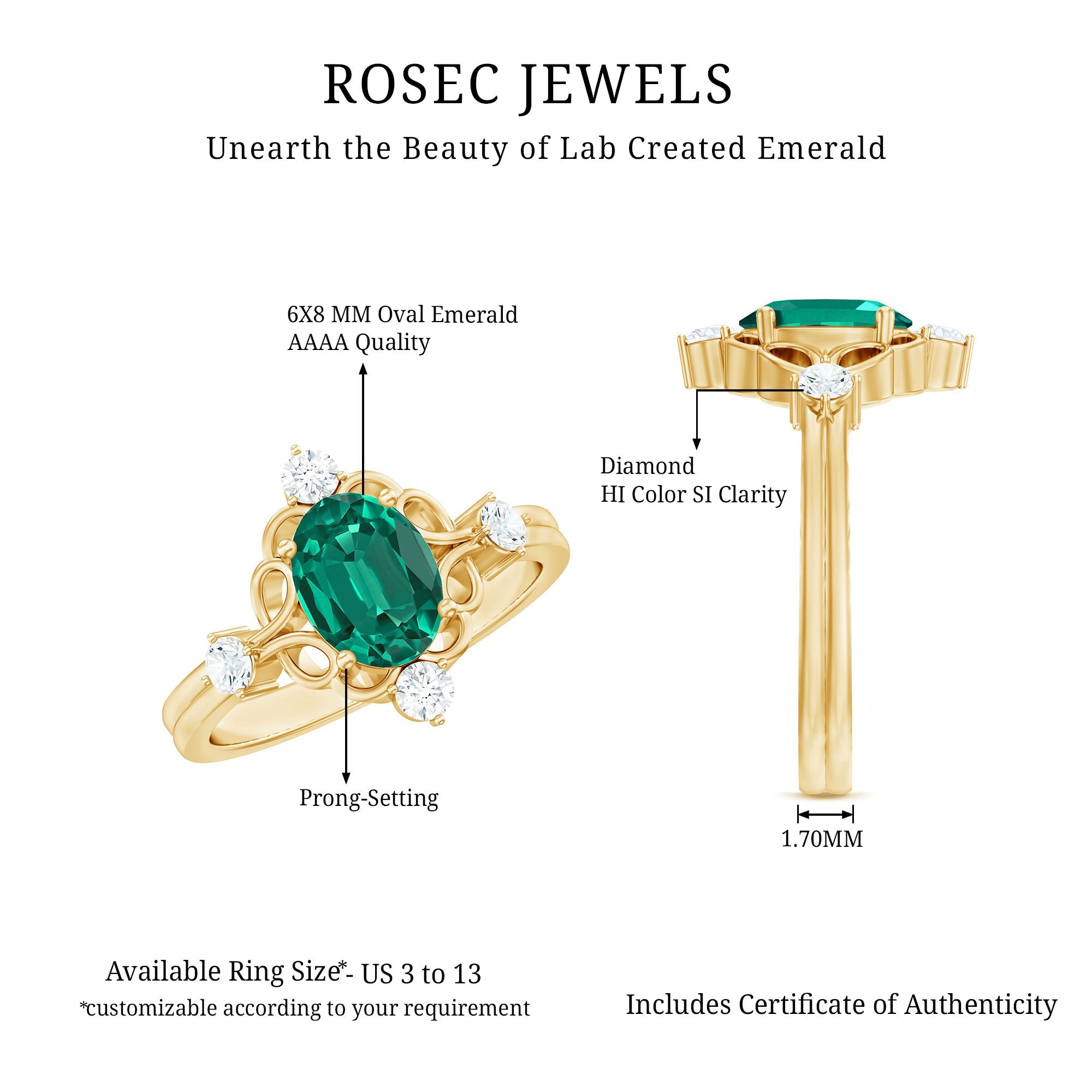 Vintage Inspired 1 Ct Lab Grown Emerald Oval Engagement Ring with Diamond