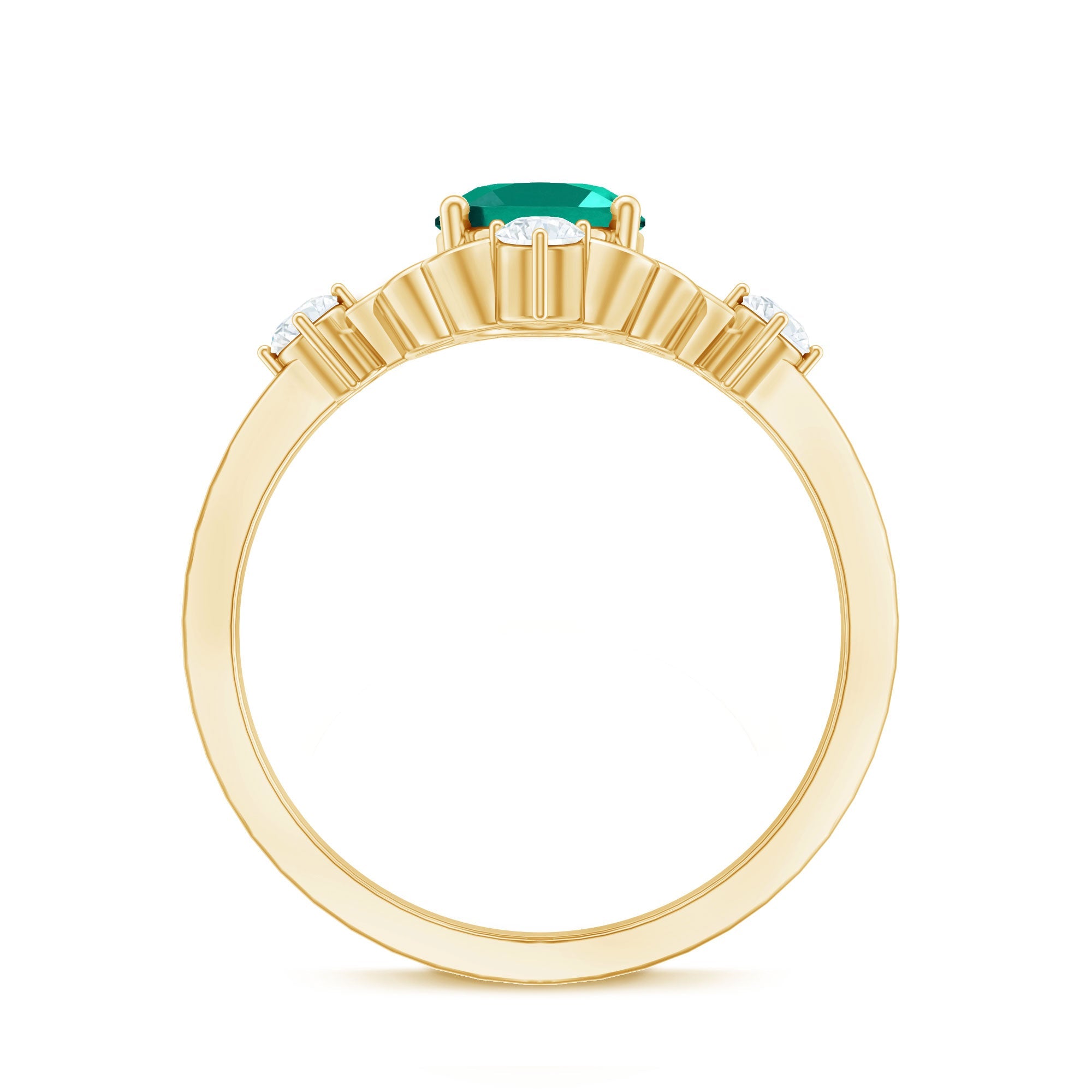 Vintage Inspired 1 Ct Lab Grown Emerald Oval Engagement Ring with Diamond