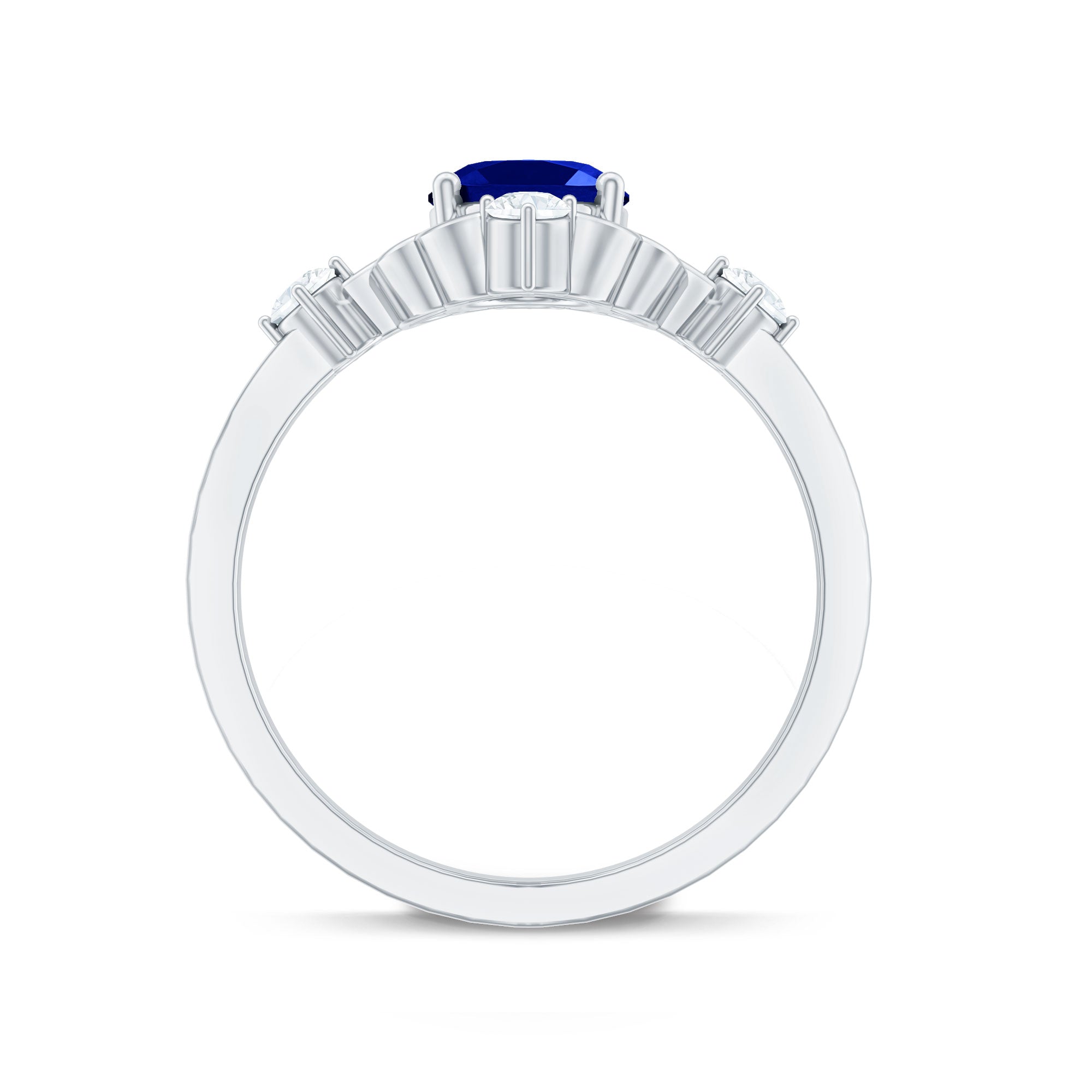 6X8 mm Oval Cut Lab Grown Blue Sapphire Oblong Engagement Ring with Diamond