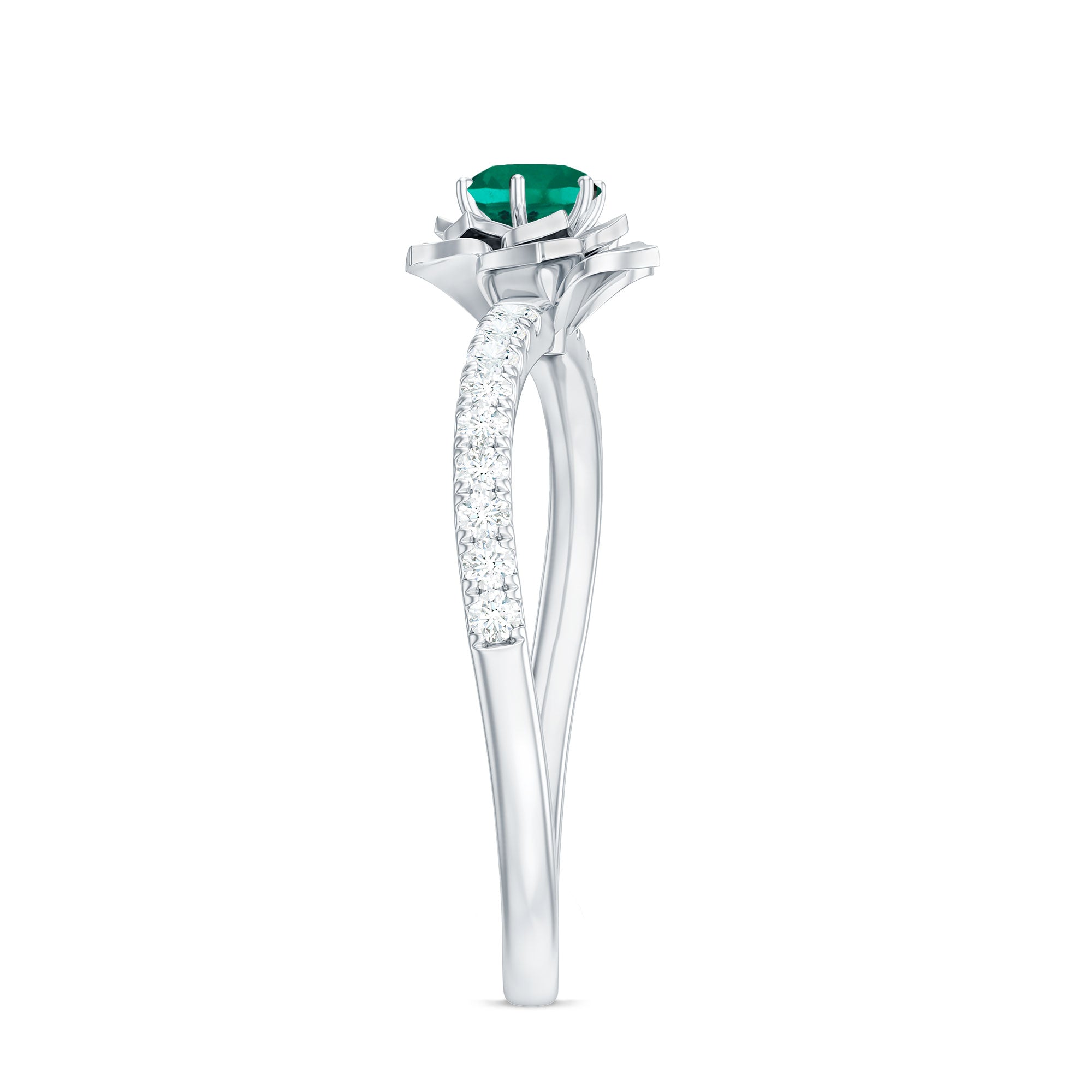 Certified Lab Grown Emerald Diamond Flower Engagement Ring