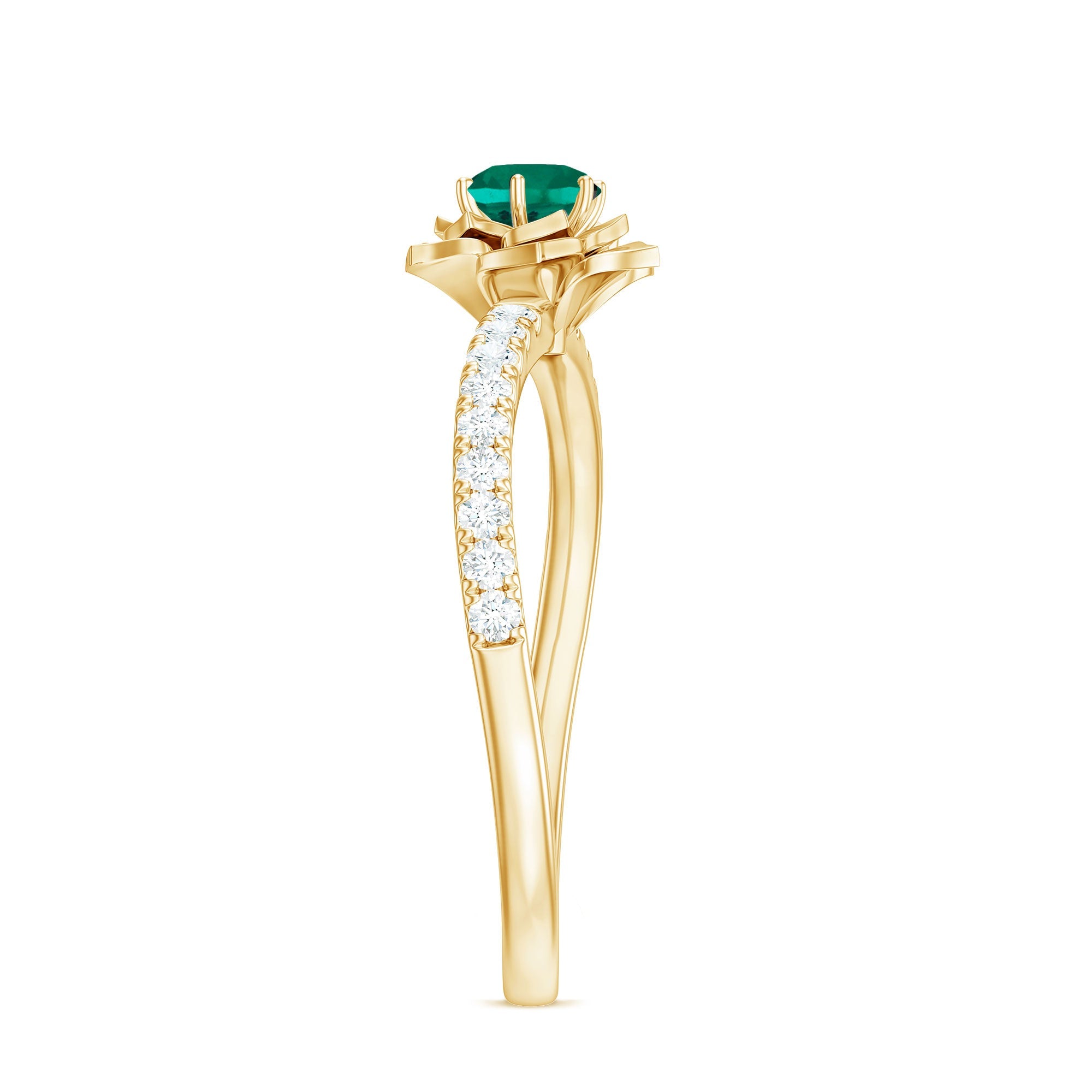 Certified Lab Grown Emerald Diamond Flower Engagement Ring