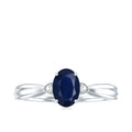 Oval Shape Real Blue Sapphire Solitaire Ring with Diamond