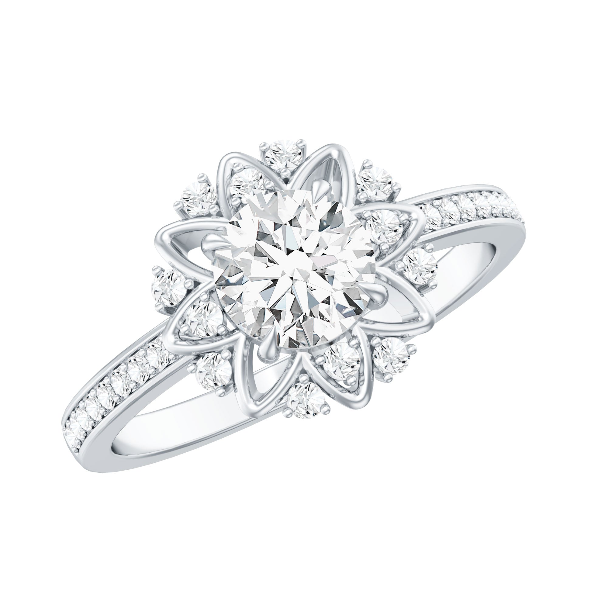 1.5 CT Round Certified Zircon Flower Engagement Ring
