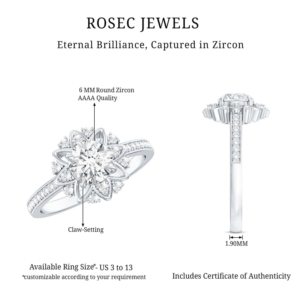 1.5 CT Round Certified Zircon Flower Engagement Ring