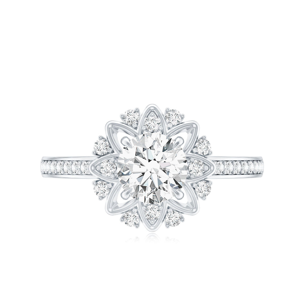 1.5 CT Round Certified Zircon Flower Engagement Ring