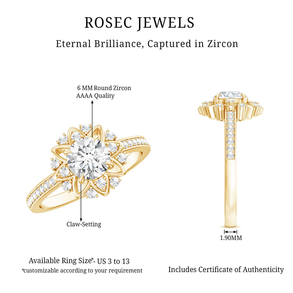 1.5 CT Round Certified Zircon Flower Engagement Ring