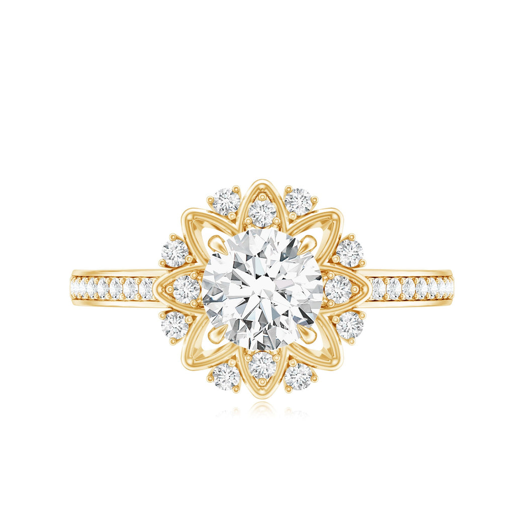 1.5 CT Round Certified Zircon Flower Engagement Ring