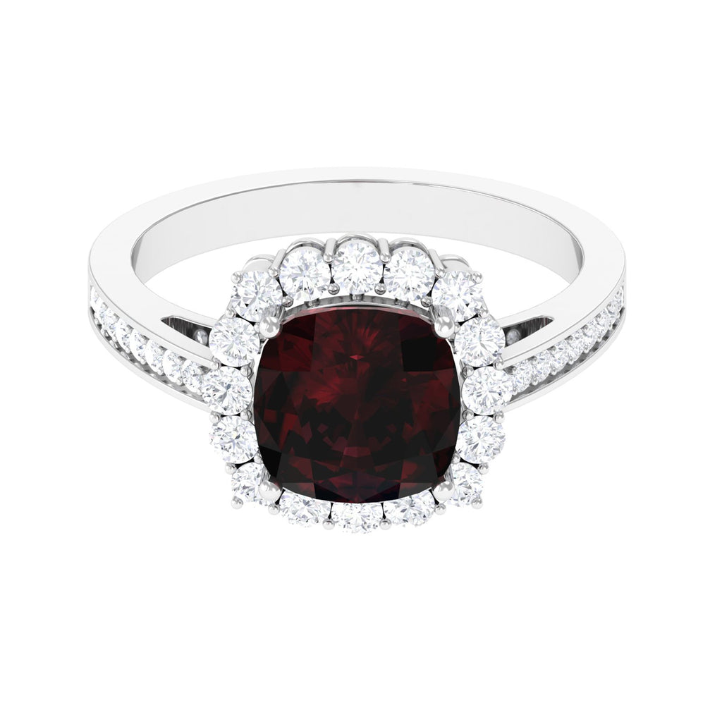 Real 8mm Garnet Cushion Cut Engagement Ring with Diamond Halo