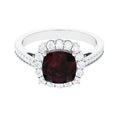 Real 8mm Garnet Cushion Cut Engagement Ring with Diamond Halo