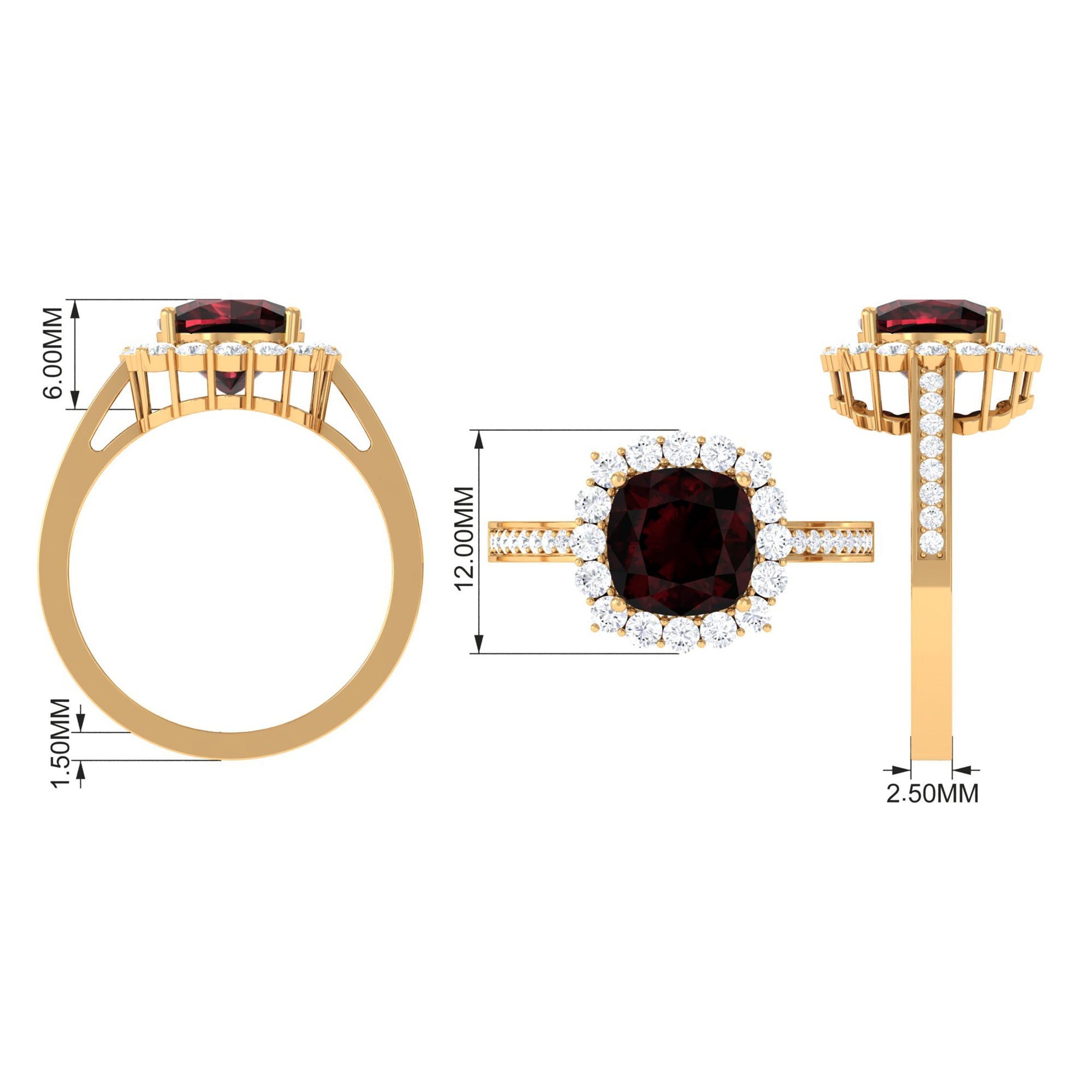 Real 8mm Garnet Cushion Cut Engagement Ring with Diamond Halo