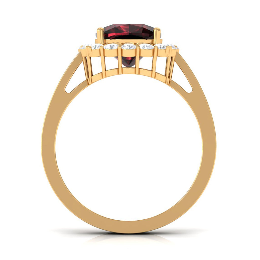 Real 8mm Garnet Cushion Cut Engagement Ring with Diamond Halo