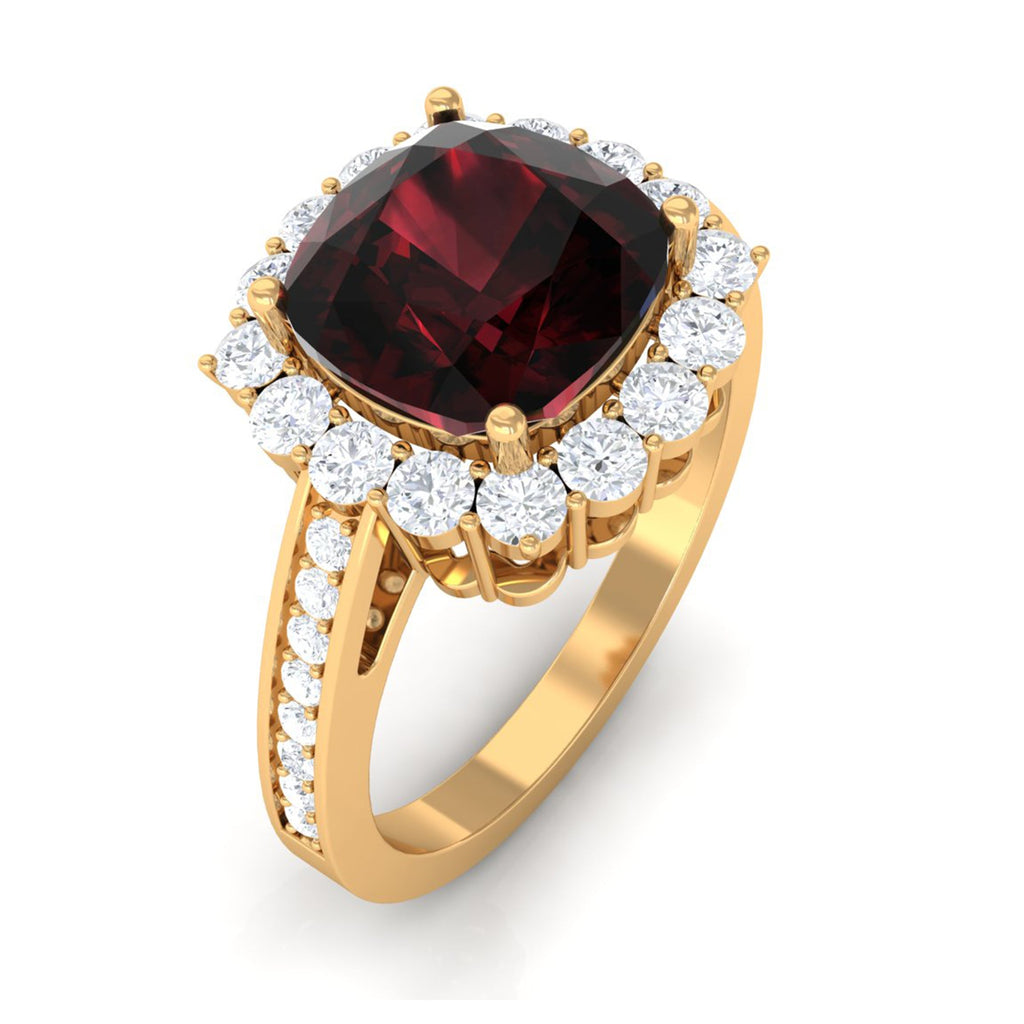 Real 8mm Garnet Cushion Cut Engagement Ring with Diamond Halo