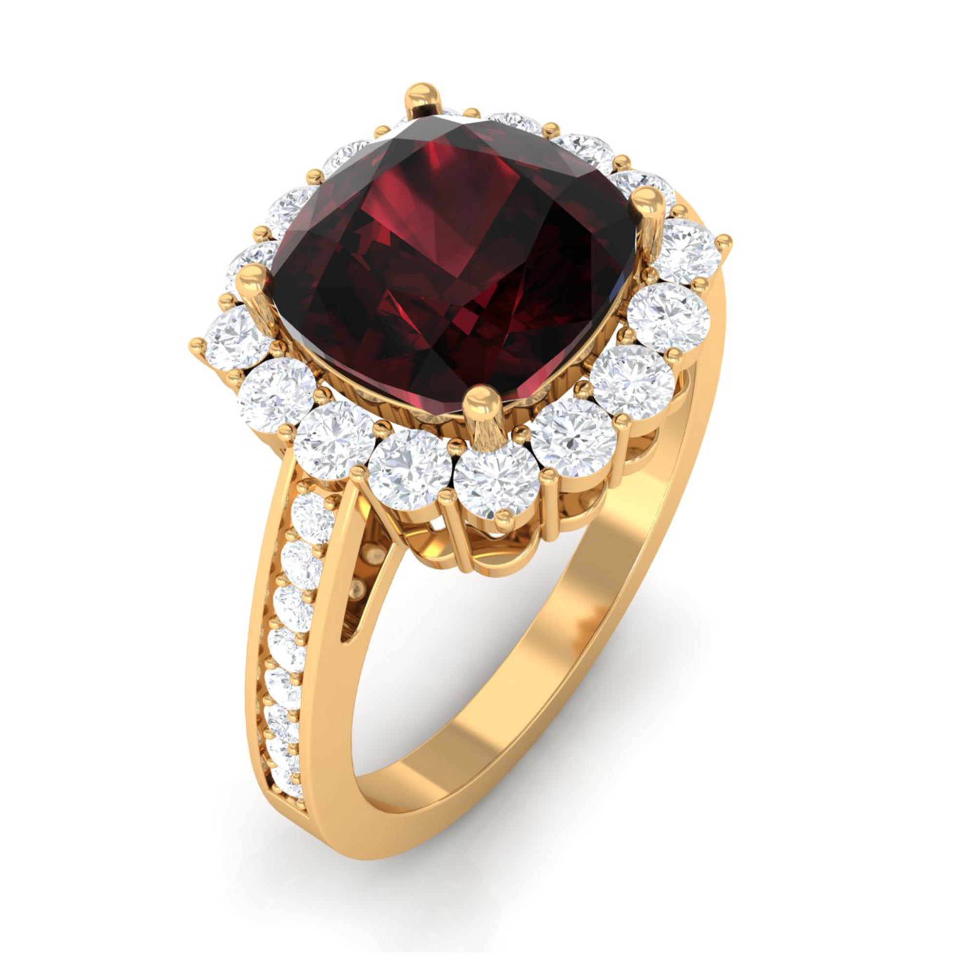Real 8mm Garnet Cushion Cut Engagement Ring with Diamond Halo