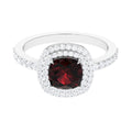 Natural 8mm Cushion Cut Garnet Diamond Double Halo Engagement Ring