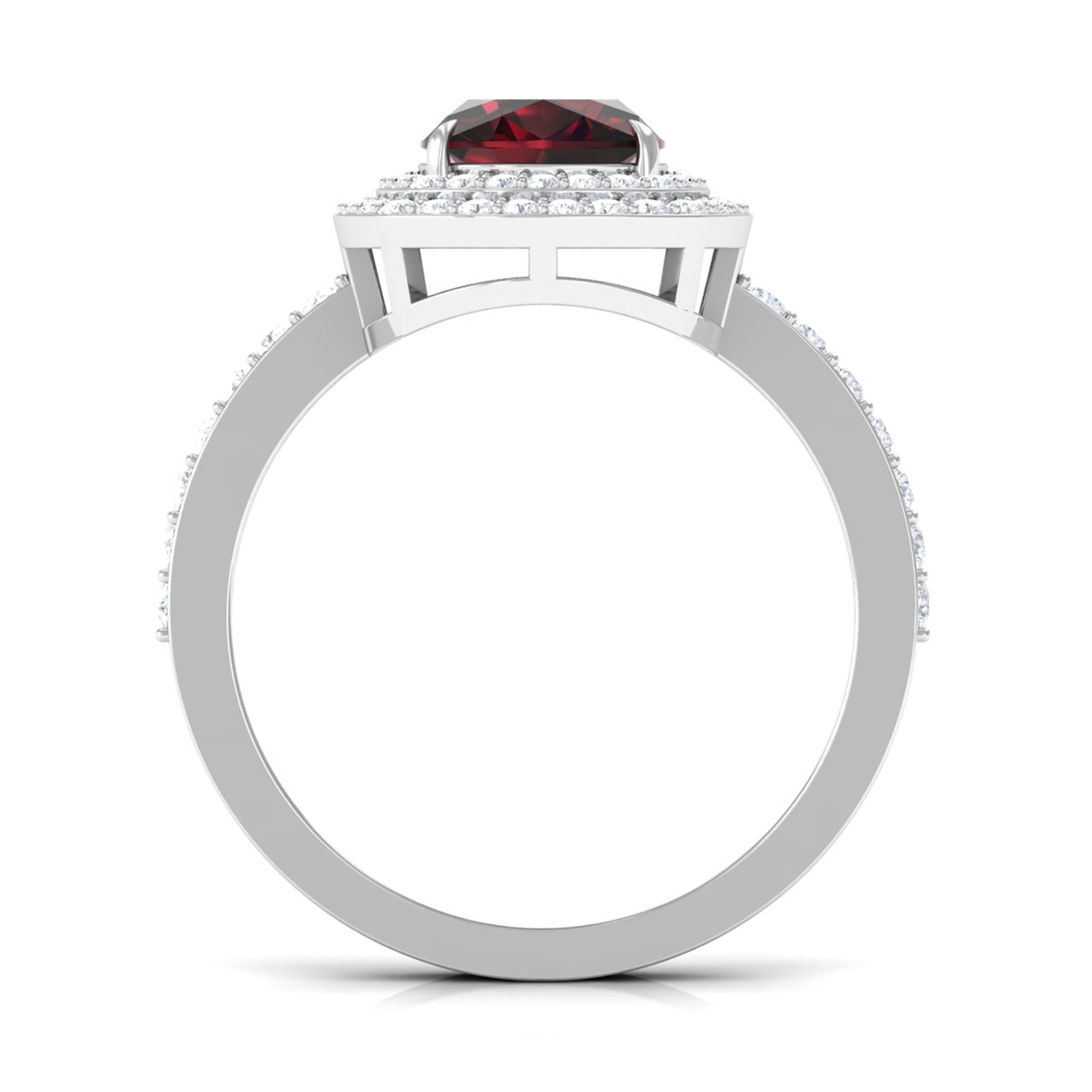 Natural 8mm Cushion Cut Garnet Diamond Double Halo Engagement Ring