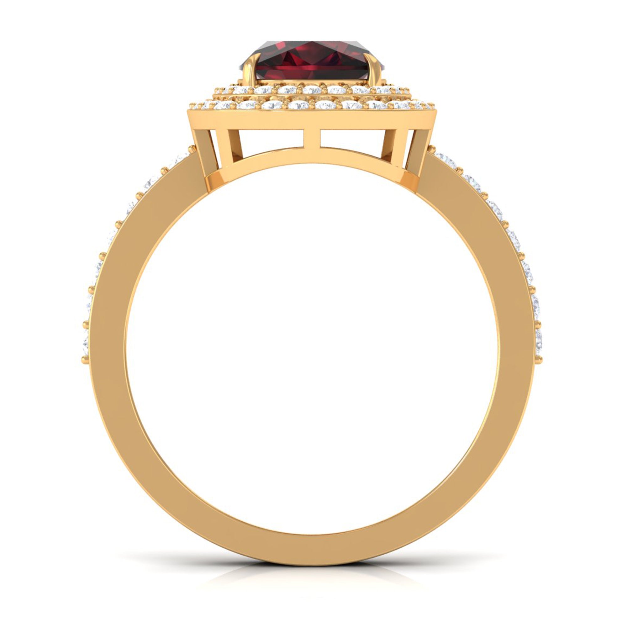 Natural 8mm Cushion Cut Garnet Diamond Double Halo Engagement Ring