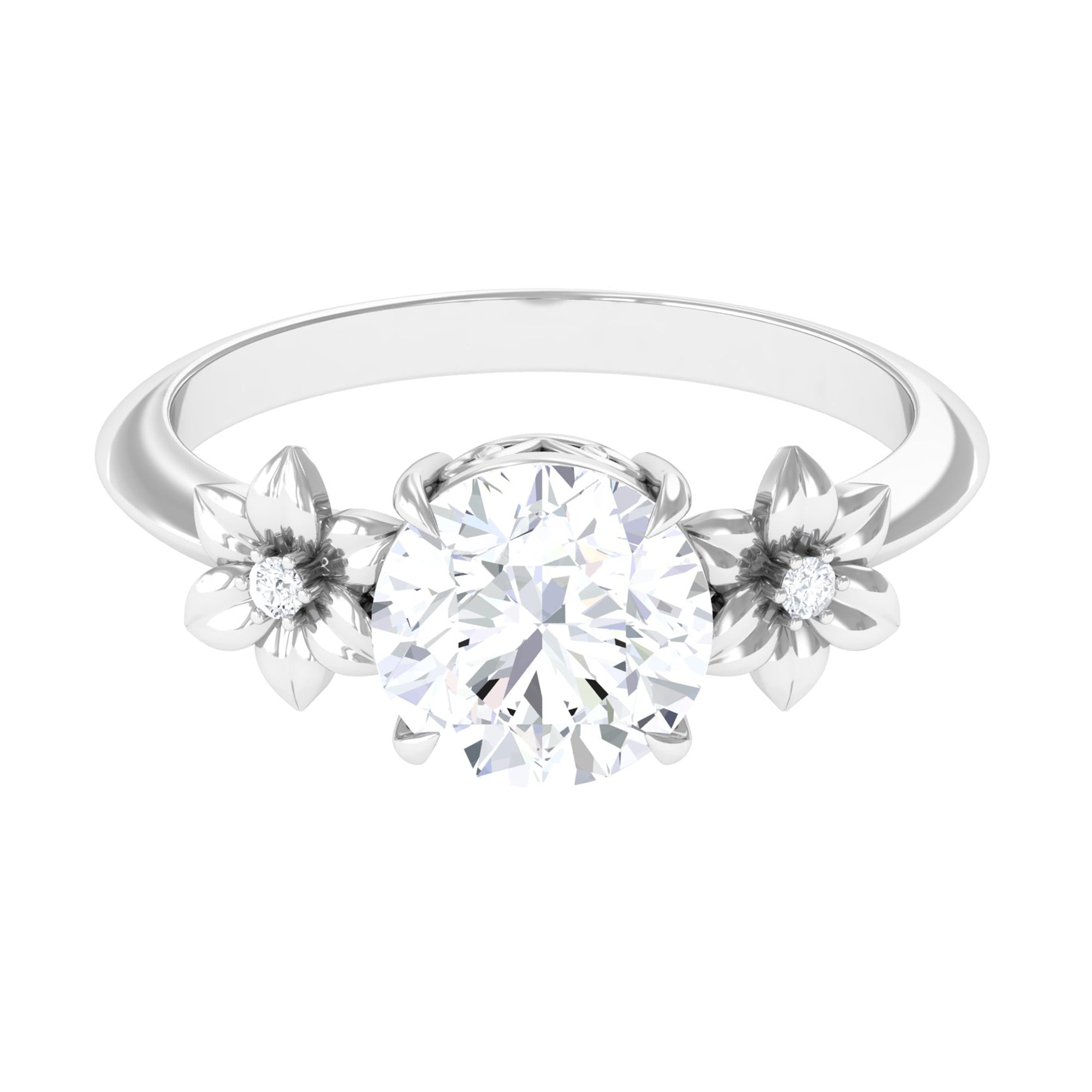 2 Carat Round Cubic Zirconia Flower Engagement Ring