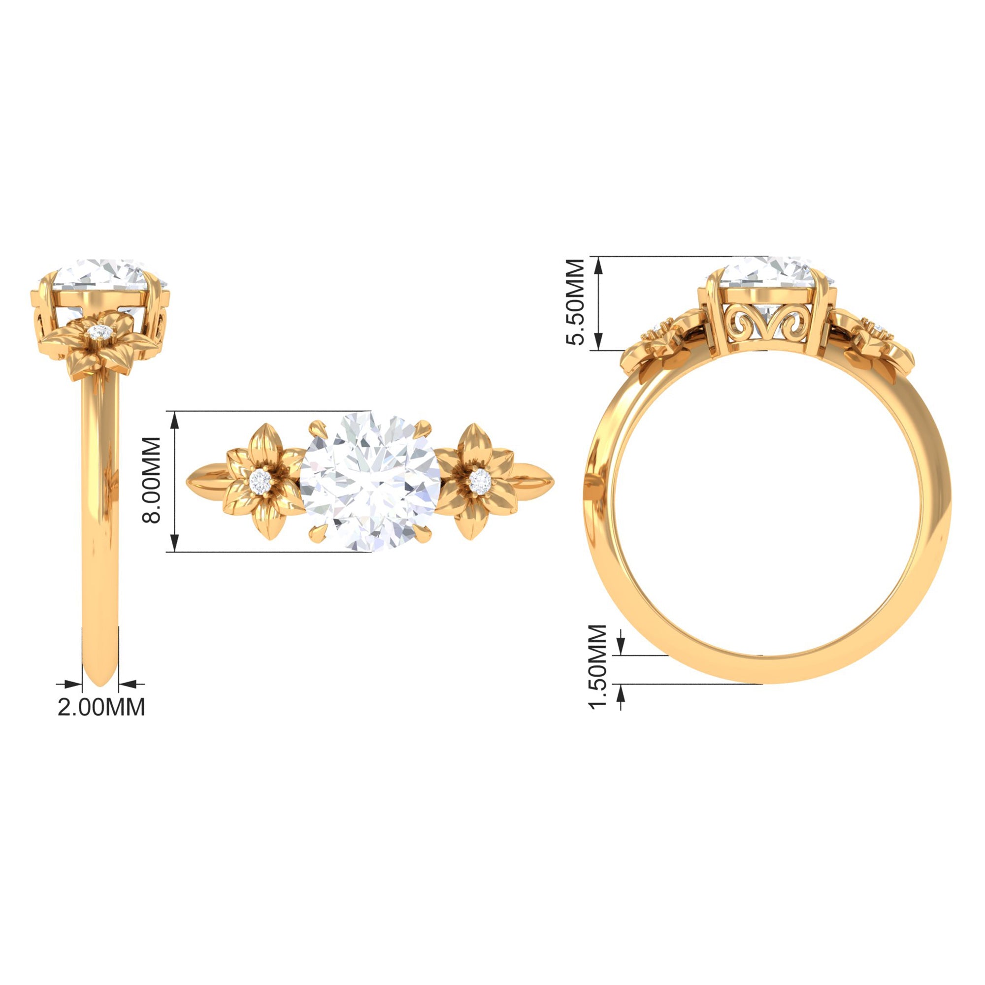 2 Carat Round Cubic Zirconia Flower Engagement Ring