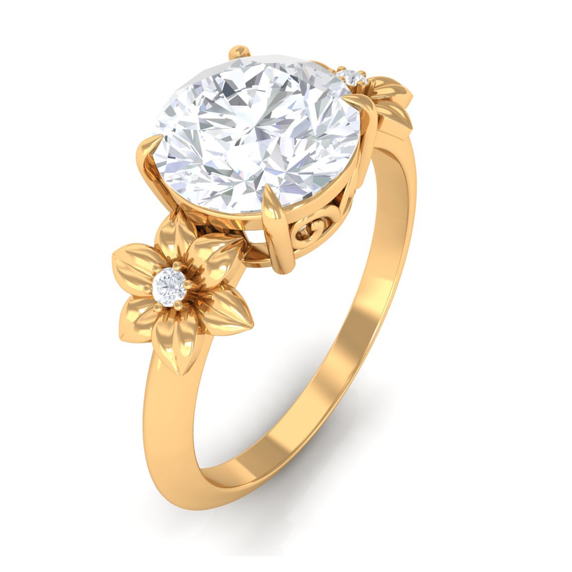 2 Carat Round Cubic Zirconia Flower Engagement Ring