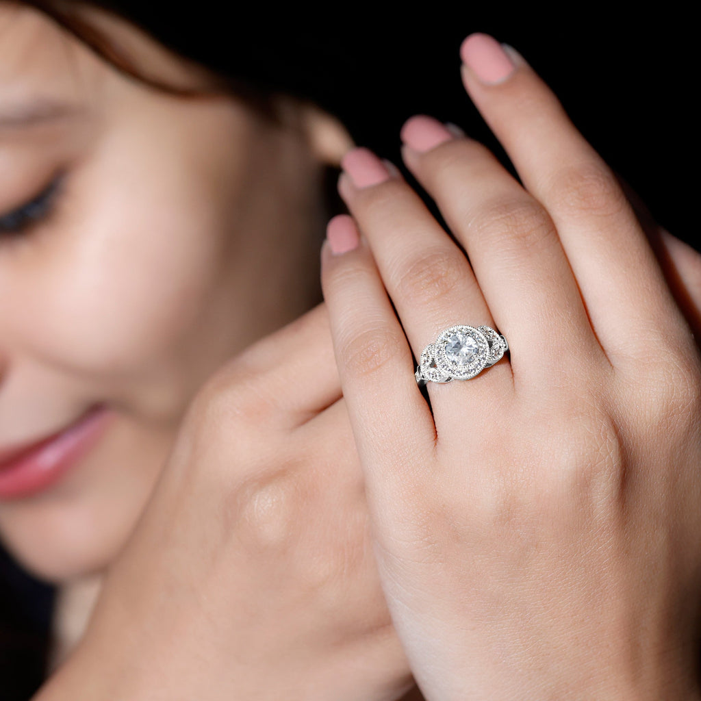 Vintage Inspired Cubic Zirconia Halo Engagement Ring for Women