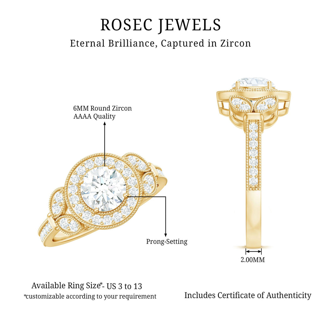 Vintage Inspired Cubic Zirconia Halo Engagement Ring for Women
