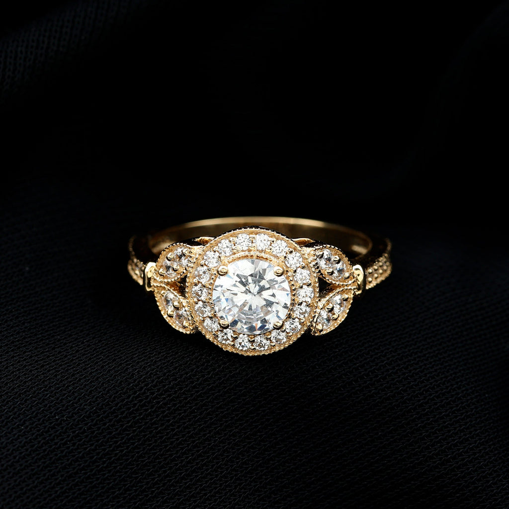 Vintage Inspired Cubic Zirconia Halo Engagement Ring for Women