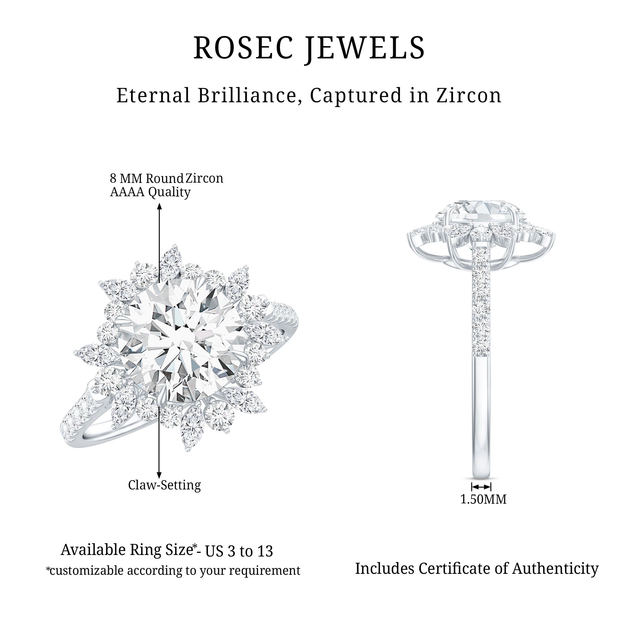 2 Carat Round Zircon Floral Halo Statement Ring